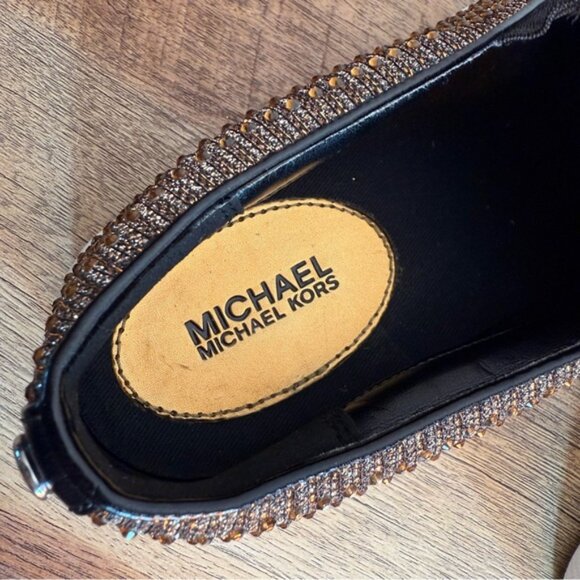 MICHAEL KORS Keaton MK Bedazzled Bronze Rhinestone Slip On Sneakers - Picture 11 of 15